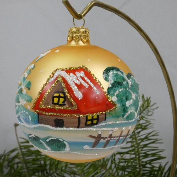 Winter Village Hand Decorated Christmas Ornament 3" Blown Glass Ball**SET OF 6** - Picture 2 of 7